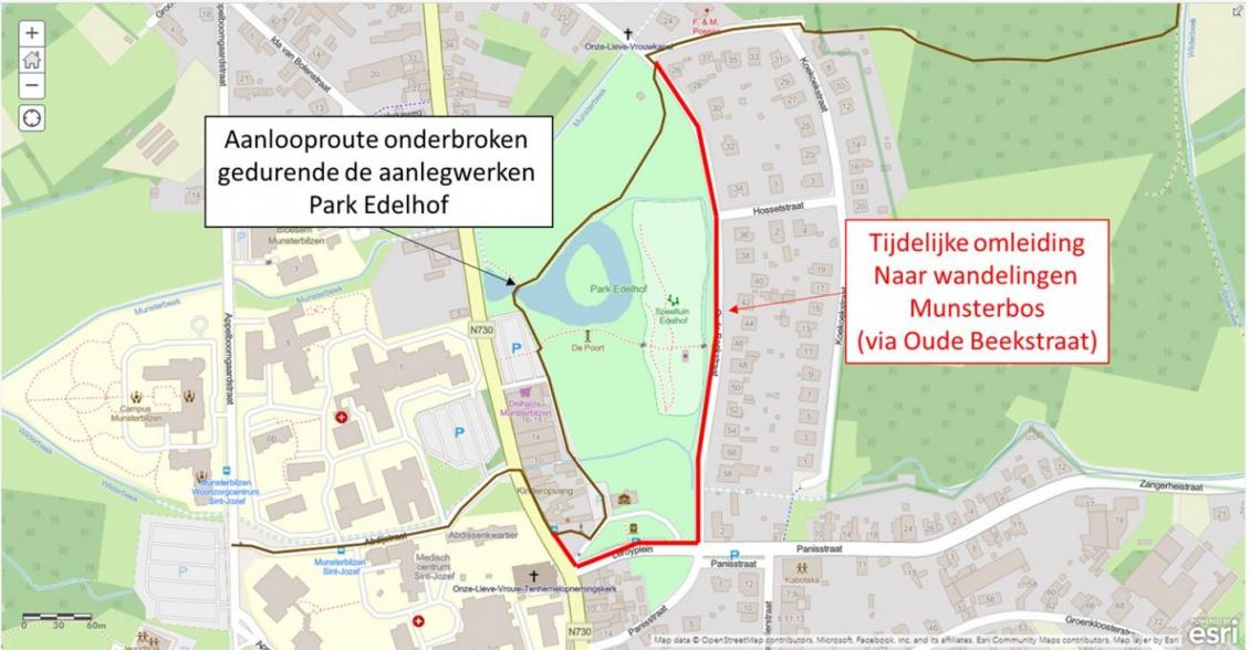 Munsterbos: tijdelijke omleiding aanlooproute wandelingen